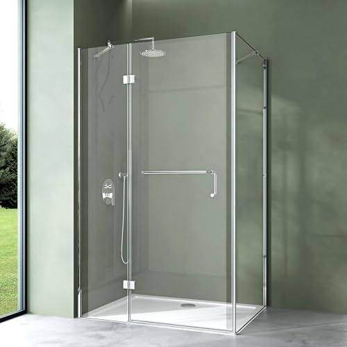 Mai & Mai Duschkabine 90x120 cm Eckeinstieg Eckdusche Duschabtrennung mit Duschtasse 6mm ESG Sicherheitsglas inkl. NANO-Beschichtung Echtglas-Dusche R04k