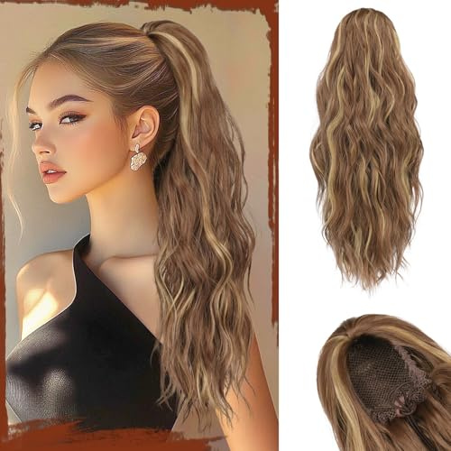 Sofeiyan Pferdeschwanz Haarteil mit Kordelzug Wellig Lockig Ponytail Extension 45 cm Beach Pferdeschwanz Zopf Extension Synthetisches Haarteil für Damen