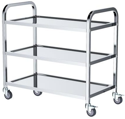 VELPAX Carrello da pranzo da cucina a 3 piani, 75x40x83,5 cm Carrello da pranzo in acciaio inox, rotolamento silenzioso per stoccaggio clinico Cucina Hotel Salone di bellezza