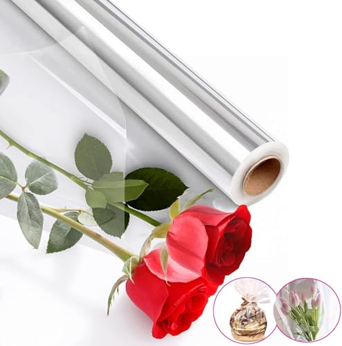 Geschenkfolie Transparent, 90CM x 30M Cellophan Geschenkpapier Rolle, Geschenkpapier Durchsichtige Folie Cellophanfolie Blumenfolie für Blumen Geschenkkörbe Wrap (Fold in 45CM）
