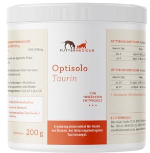 Futtermedicus Optisolo Taurin | 200 g | Ergänzungsfuttermittel für Hunde und Katzen | Bei ernährungsbedingtem Taurinmangel | Zum BARFen und Kochen geeignet | Geschmacksneutral