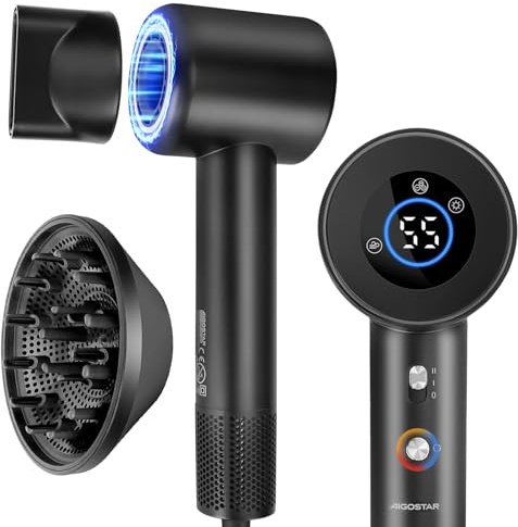 Aigostar Secador de Pelo Ionico, 5X Secado Rápido, 400 Millones de Iones Sin Daños por Calor, Compacto y Ligero Secador Viaje Potente 390g, 110.000 RPM 57dB Silencioso, Secador Profesional con Difusor