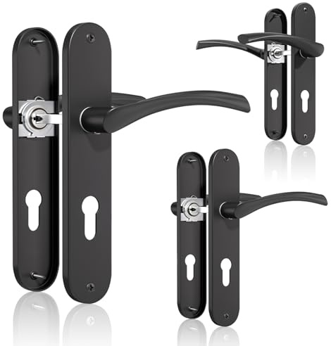 Bwintech 3 set maniglia per porta nera opaca con foro per rosetta,distanza tra i fori delle viti 195mm,distanza tra i fori delle chiavi 70mm Adatto per porte interne