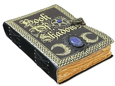 Leeres Zauberbuch der Schatten mit keltischem Lapislazuli Stein - Vintage Leder Journal mit Schloss, Grimoire Junk Journal, Leder Skizzenbuch Notizbuch, 200 Büttenseiten - Hexerei Geschenk für Sie