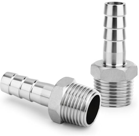 QZKJQDD 2 Stück Schlauchtülle Edelstahl, Reduktion Schlauch Widerhaken Adapter, 12 MM Barb auf 1/2 BSP männlich Schlauch Barb, Schlauchverbinder, Kompression Fittings für Wasser, Industrie