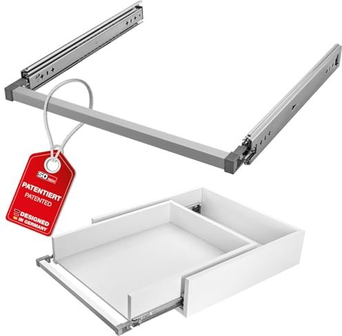 SOTECH VarioSlide Pat. Schwerlastauszug KV2-100-H53-800 EH 800 mm 100 kg | Komplettset Einhandverriegelung Alu eloxiert für Schubladen ohne Front bis 1200 mm Schubladenauszug Caravan Fahrzeugbau
