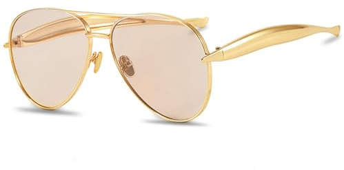 SevenColor Trendy Oversized Aviator Sunglasses for Women Men 2026 Gold Big Aviators Sun Glasses 70s Retro Shades (Gold/Light Champagne)