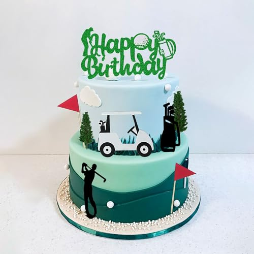 Golf Happy Birthday Cake Topper Golf Cart Tree Cake Decor | Sport Theme Man Boy Girl Birthday Cake Decorations for Golf Theme Party Supplies