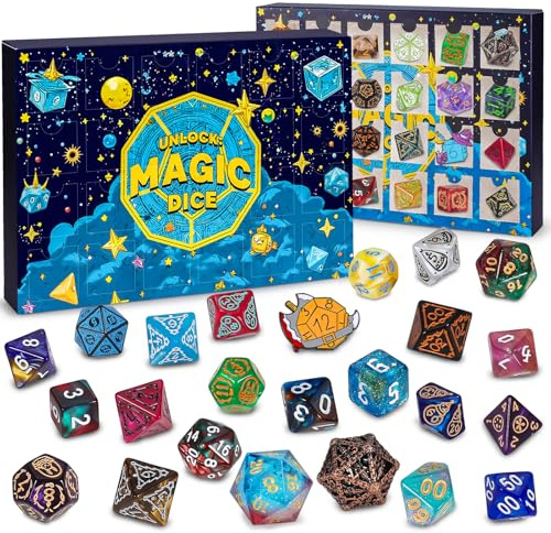 QMAY Mystery Dice, 24 Stück Polyedrische Würfel für DND Spieler | 3 Set Spielwürfel, Random Style für Dungeons and Dragons MTG RPG Tischspiele, D20 D12 D10 D% D8 D6 D4