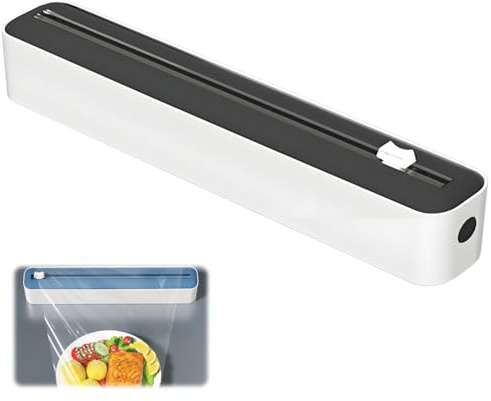 Magnetic Cling Film Dispenser with Cutter Refillable Plastic Wrap & Aluminum Foil Dispenser Box, Wall-Mounted Kitchen Organizer for Cling Film, Foil, Parchment Paper (Black,14.17in)
