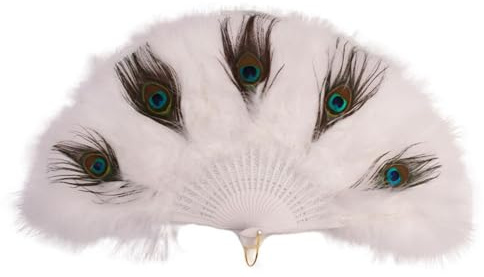 Peacock Eye Feather Fan, Decorative Flapper Hand Fan,Vintage Style Folding Handheld Feather Fan,Flapper Folding Hand Fans(White)