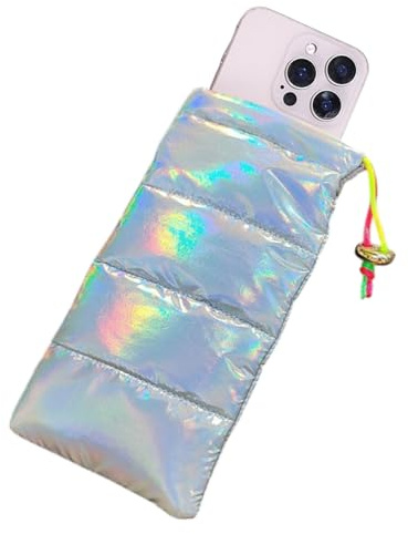 MOPZIJA Thermo Handyhülle Tasche Universal Daunen Pouch Handysocke Weihnachten Geschenke für Smartphones Handy Winter Handyhülle kompatibel iPhone 14 13 12Plus X, Samsung Galaxy (Silber)