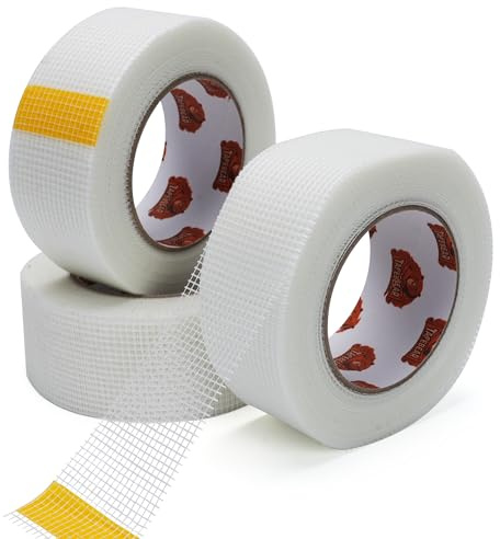 TAPEBEAR Drywall Tape Fiberglass Mesh Tape 50mm x 45m | Self-Adhesive Joint Tape Mold/Moisture Resistant for Drywall Repair, Wall Seam Sheetrock Hole Ceiling Crack Repair, 3Rolls