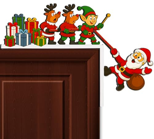 Eroionet Türdeko Weihnachten Eckdekoration Türrahmen Weihnachtsdeko | mit Elch Weihnachtsmann Motiv, Dekorativer Türsturz Weihnachtsschmuck, Festliche Geschenkidee für Weihnachten Winter