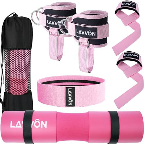 7Pcs-Barbell Pad Set for Hip Thrust -Squat Pad, Weight Lifting Bar Cushion | Bench Press Workout Foam Pad, Gym Accessories for Women with Bar Bad,with Gym Ankle Straps,Hip Resistance Bands,Lifting Strap