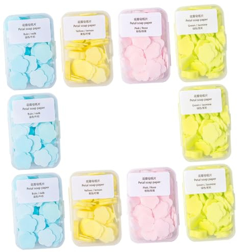 Alipis Jabón de Papel Portátil Láminas 16 Cajas Surtidas Limón Amarillo Leche Azul Rosa Rosa Jazmín Verde Jabón Desechable para Lavado de Manos Adecuado para Viaje y Uso Higiénico