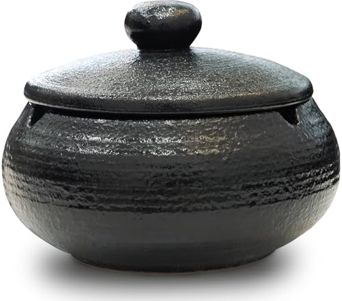 Black Ashtray Windproof with Lid, Indoor Outdoors Smell Proof Ashtrays