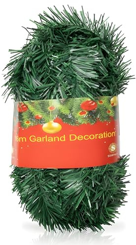 52ft/16m Christmas Garland Artificial Green Tinsel Staircase Garland Soft Xmas Greenery for Indoor Outdoor, Fireplaces, Door, Mantel, Wall Garden Wedding Decoration