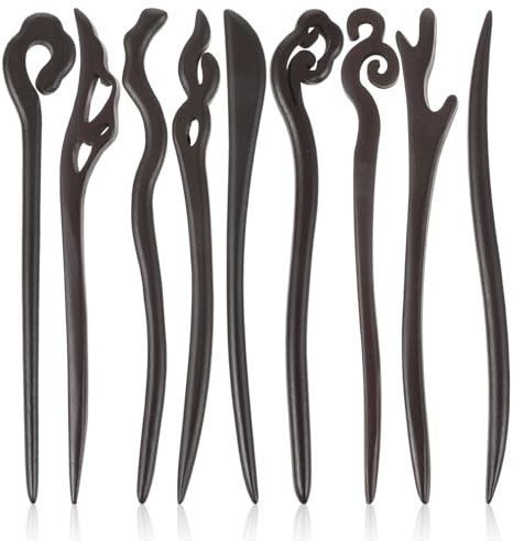9PCS Wooden Hair Sticks for Women, Vintage Chinese Chopstick Japanese Hair Chopsticks for Bun Maker Hairpins for Long Hairs Sticks for Handmade Buns Hairs Forks Accessories Hanfu Pins for Girls