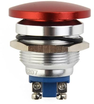 NiuLumea Interruttore a pulsante a testa di fungo rosso, momentaneo normalmente aperto, foro di montaggio da 22 mm, IP65 impermeabile, 250V AC 5A, terminale a vite, pannello di controllo industriale