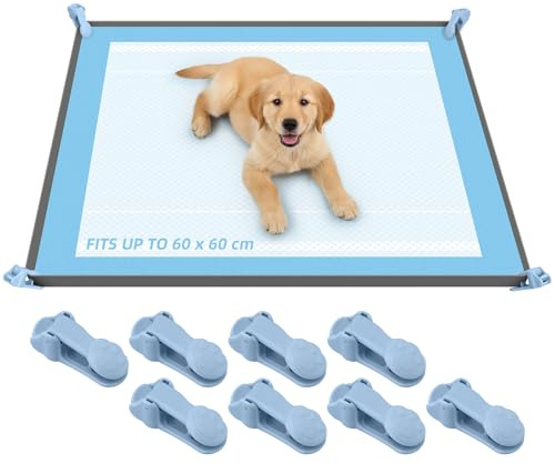 Mittimiya PIPI Pads Silikonmatte Tablett für Hunde, Passend für 60 X 60 cm PIPI Matten für Hunde, Trainingspads mit 8 Klemmen, Auslaufsichere und Kein Verschütten zum Schutz von Innenböden