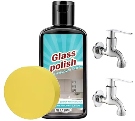 Detergente Vetri 120ml Con Pasta Lucidante A Spugna | Rimuovi Macchie Da Vetri E Detergente Finestre Per Cura Restauro Manutenzione Piastrelle Specchi Rubinetto Ceramica