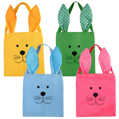 Tomedeks 4 Pezzi Cesto Pasquale con Coniglietto, Borsetta con Coniglietto Pasquale da riempire per Regalare, decorazioni pasquali, addobbi pasquali, Borsa tote a forma di coni-glietto pas-quale