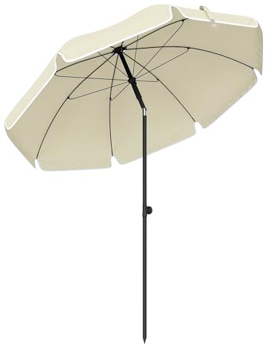 Outsunny Ombrellone da spiaggia, Ø 150 cm, con protezione solare, impermeabile, balcone, con ancoraggio a sabbia, inclinazione regolabile, borsa per il trasporto, pieghevole, per viaggi, spiaggia