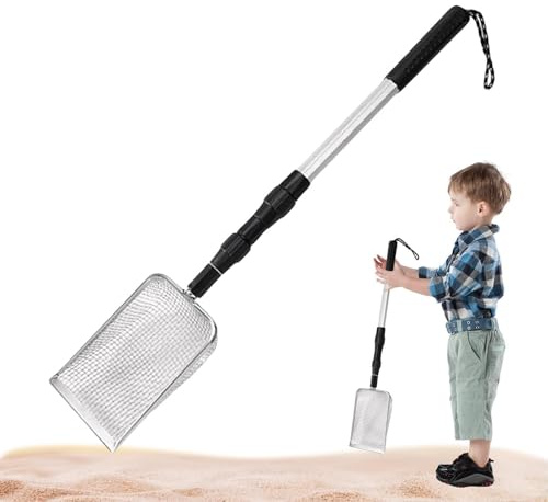 Tamiz De Dientes De Tiburón – Pala De Playa Ajustable De Mango Largo, Tamiz De Arena De Metal, Cucharón De Playa, Herramienta De Tamizado De Conchas | Pala Telescópica De Dientes De Tiburón Diseñada