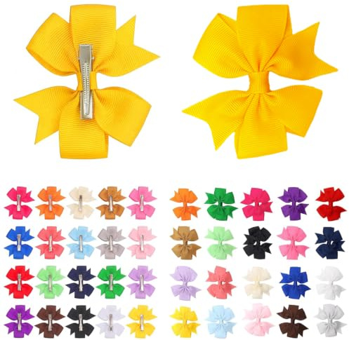 40 Pcs Hair Bows for Girls, 8cm Alligator Clips Set | Assorted Ribbon Bow Barrettes with Non-Slip Alligator Clips, Ideal for Daily Wear, Parties, School, Gifts, and Photography