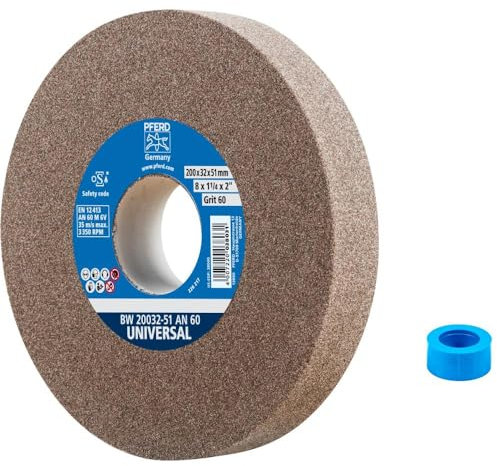 PFERD Schleifbockscheibe UNIVERSAL, 200x32x51mm, A60, 39009720 – Harte Schleifscheibe für universelle Schleifaufgaben, mit Reduzierhülse (32mm)