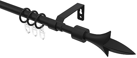 INTERDECO Gardinenstange ausziehbar 16/13 mm, Landhaus Teleskop-Vorhangstange aus Metall und Kunststoff, Schwarz, zur Wandmontage, Typ 12163320, 70-120 cm