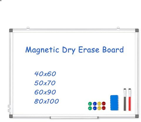 AMUSIGHT Magnetic Whiteboard Dry Erase Board, 60x90 cm, Wall-Mounting or Hanging White Board with Aluminum Frame for Office, Home and School