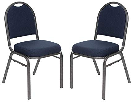 OEF Furnishings OEF9200F Series Dome Back Upholstered Stackable Banquet Chairs Premium Commercial Seating (2 Pack, Fabric, Midnight Blue, Silvervein Frame)