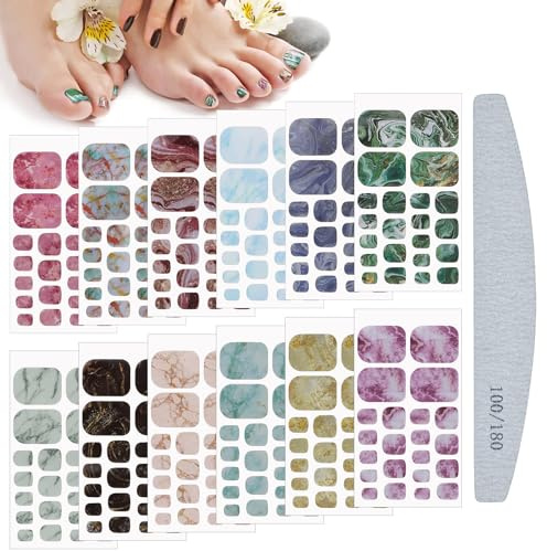 Kalolary Selbstklebend Nagelfolie Sticker, 12 Blatt Marmorierung Fußnagel Aufkleber Nail Art Aufkleber Design Selbstklebende Maniküre Sticker Schöne Mode DIY Dekoration