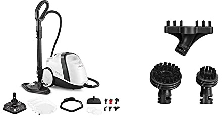 Polti Vaporetto Smart 120 Limpiador a Vapor con Caldera de Alta presión de 4 Bar, 11 Accesorios, Blanco y Negro + Polti PAEU0344 Kit 2 Redondos y 1 Cepillo pequeño con cerdas en línea Vaporetto