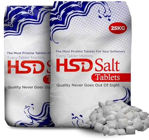 HSD Salt Tablets 25Kg Bags Best For Laundry Kitchen Dish Washing | Compatible to All Water Softner Machines | Food Grade 100% Genuine British Salt Tablet Of Premium Quality (2 Bag)