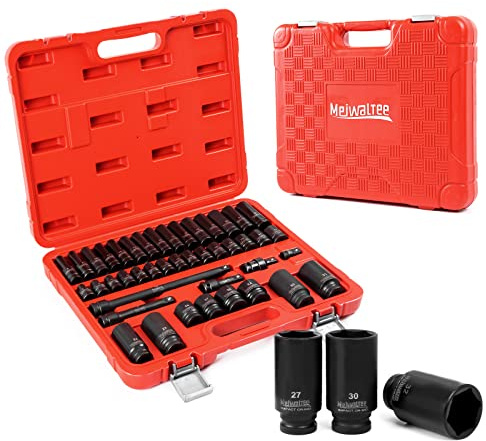 Slagskruvdragare 1/2 tum set|8–32 mm Metriska storlekar|43-delat Impact Socket-set| 43-delat djupt och platt sortiment|Krommolybdenstål|Förlängningsstänger|
