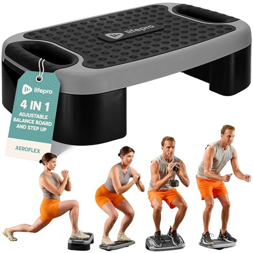 Lifepro 4-in-1 Aerobic Balance Board and Step Up Exercise Platform - Aeroflex Adjustable Multifunctional Slant Board for Home Workouts, Non-Slip Stepper Design
