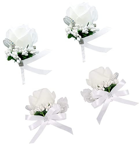 Bräutigam Anstecknadel Boutonniere 4 Stück Bräutigam Boutonnièr Ansteckblume Hochzeit Boutonniere Hochzeit Rose Handgelenk Blume Hochzeit Braut Blumen Corsage Künstliche Ansteckblume