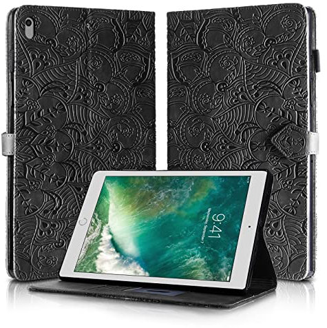 Rostsant Coque iPad 6./5. Generation, iPad Air 2/Air 1, iPad Pro 9.7 Housse en Cuir PU Portefeuille Magnétique avec Porte-Stylo Etui pour iPad Air 2, iPad Air 1, iPad 2018/2017, iPad Pro 9.7 Noir