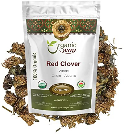 Organic Way Red Clover Blossoms Dried Whole - Herbal Tea | European Wild-Harvest | Organic & Kosher Certified | Raw, Vegan, Non GMO & Gluten Free | USDA Certified | Origin - Albania (1/4LBS / 4Oz)