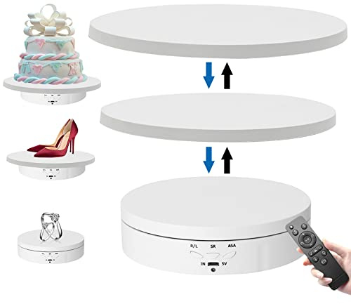 Btstil 3 in 1 Drehteller Elektrisch, 360 Grad Elektrisch Drehbar Display Ständer mit Fernbedienung für Fotografie, Produktanzeige, Schmuck, Uhr, 3D-Modelle, Sammlerstücke (Weiß)