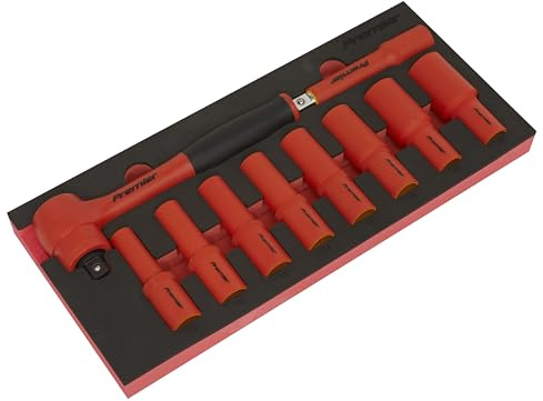 Sealey Premier 10pc 1/2 Sq Drive Insulated Socket Set with Tool Tray - VDE Approved - TBTE11
