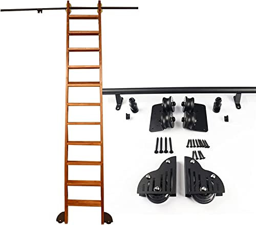 Kit libreria Scorrevole con ferramenta Scorrevole (Senza Scala), Binario per Scala Mobile a Tubo Tondo, Set Completo di ferramenta per Binario sospeso per Scala Scorrevole + binari
