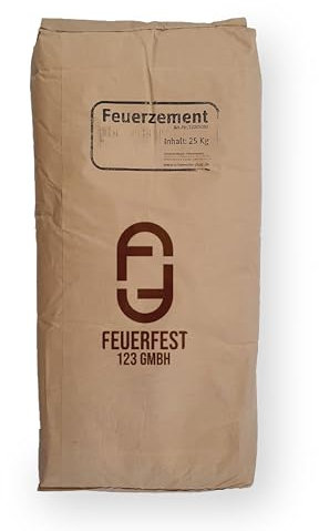 Feuerfest 123 - Feuerzement [Menge 25 kg] - Für Kaminöfen, Öfen & Grills - Feuerfester Zement 1.400 °C hitzebeständig - hydraulische Abbindung - Feuerfester Beton Feuerbeton auch für Schamotte