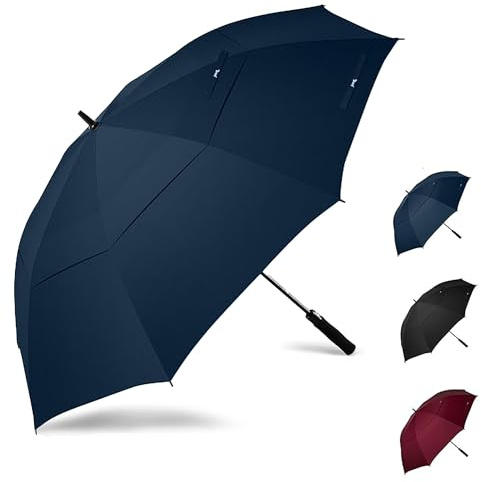 JPAXI Golf Umbrella Windproof - 54 Inch Large Umbrellas For Rain Heavy Duty - Automatic Open Ultimate UV Protection - Water Repellent Double Canopy Vented - Best Sports Umbrella