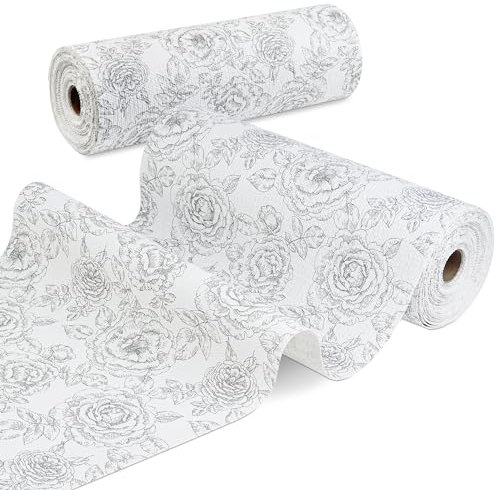 FJNATINH Schubladenmatte 30cm×600cm Antirutschmatte Schubladen Rutschfest Waschbar Antirutschmatte Küche für Schubladenregale Küche,Schränke,Tische,Schubladen - White Peony