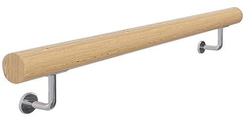 LQSYBHD Handlauf Holz, Buche, Rutschfestes Treppengeländer für Den Innen- Und Außenbereich, Geländer Mit Edelstahlhalter,Wandhandlauf Wand Treppe, Tragfähigkeit 500 Pfund, Stilvoll (Size:100cm/39.4in)
