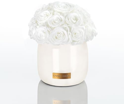 EG EMMIE GRAY Premium Off White Metallic Infinity M | – Traumhafte Infinity Rosen, 1-3 Jahre haltbare Rosen, Off White Metallic Vase mit echten, konservierten Rosen (Pure White)